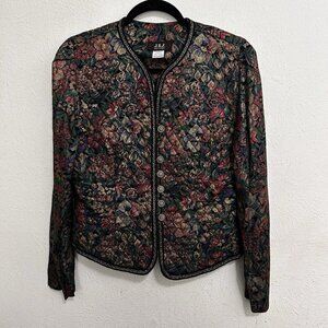 Vintage 90s Quilted‎ Blazer Jacket Floral Print Button Front 9/10 P Multicolored